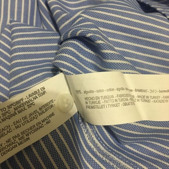 Zara Blue and White Striped Ruffle Sleeve Button-Down Shirt - Picture 5 of 11